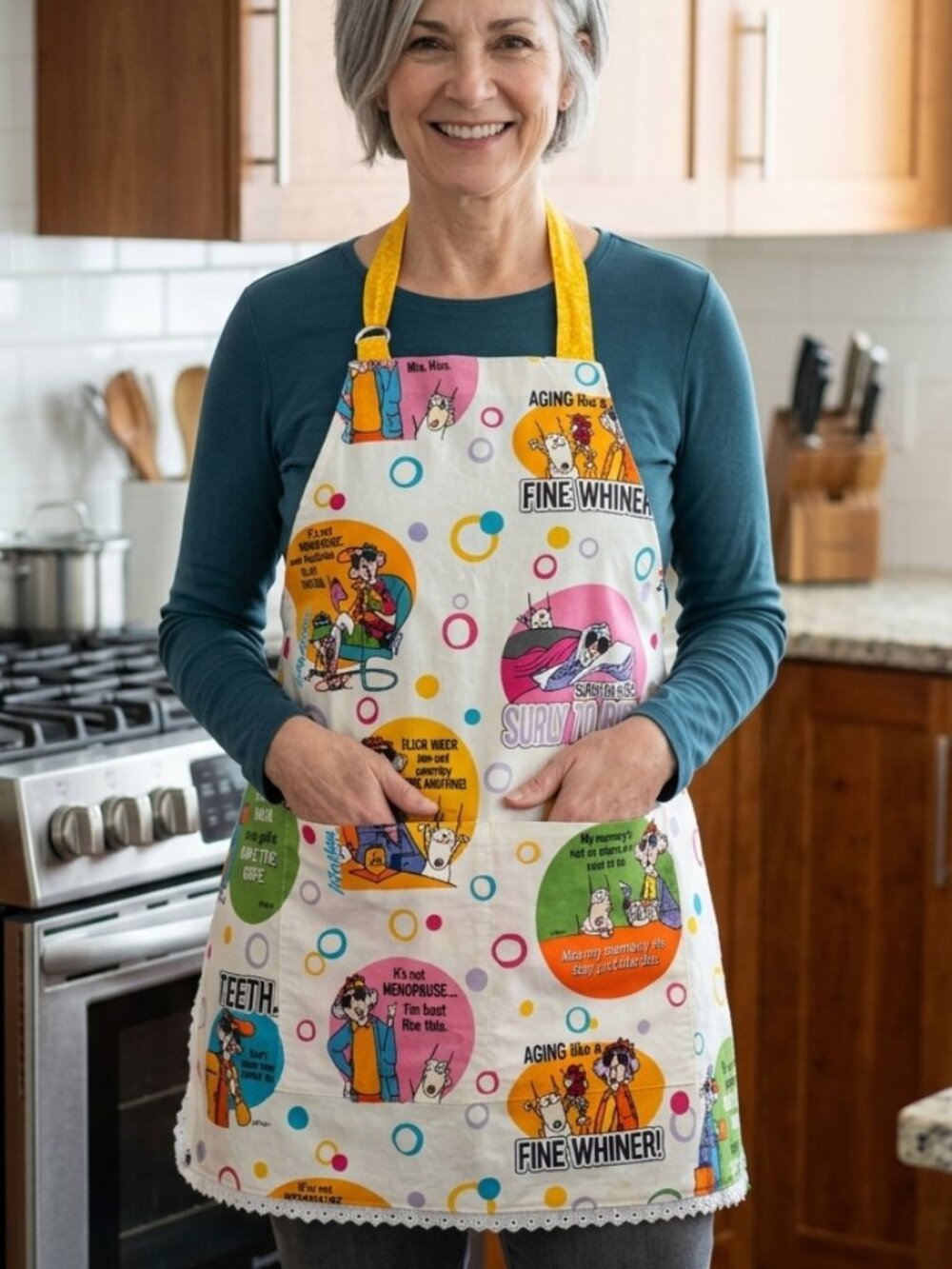 Handmade Reversible Bib Apron Women Mother Jokes Quotes Stripes Pockets